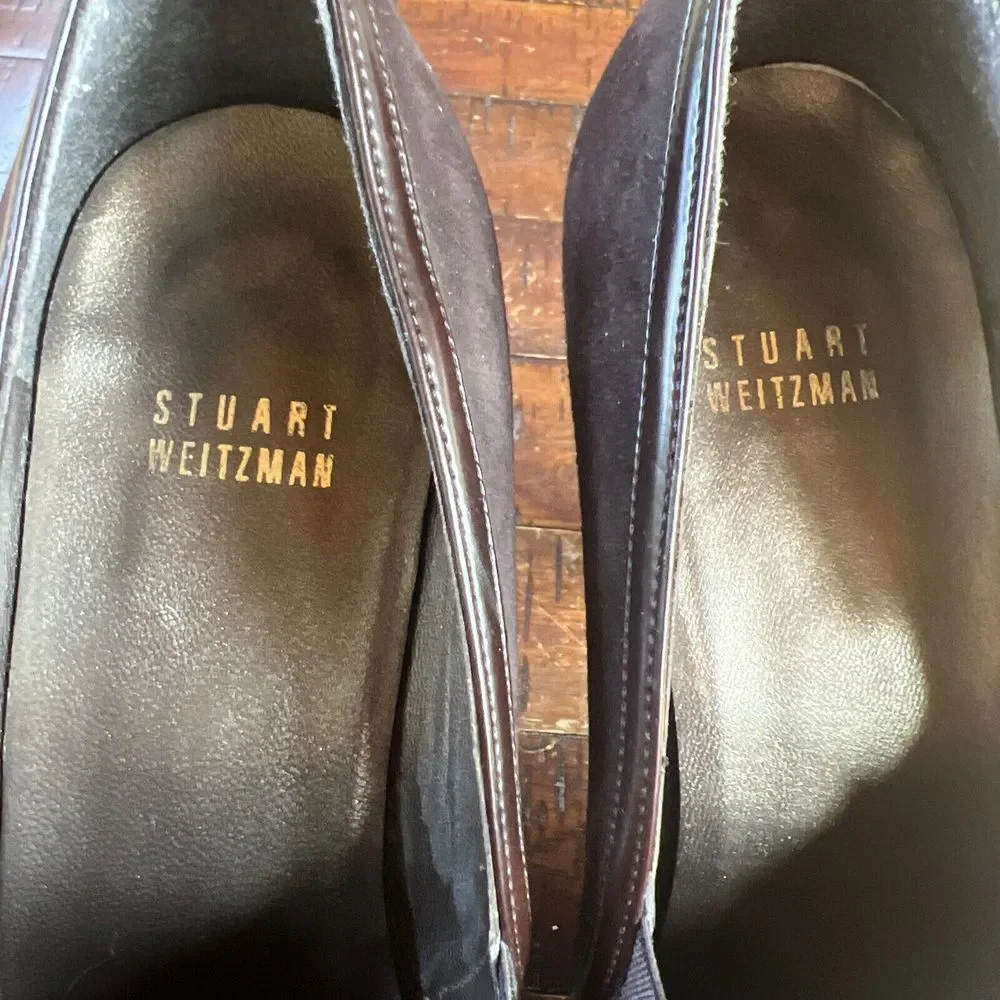 Stuart Weitzman Womens Suede Slip On Platform Closed Toe High Heels Brown Size 7